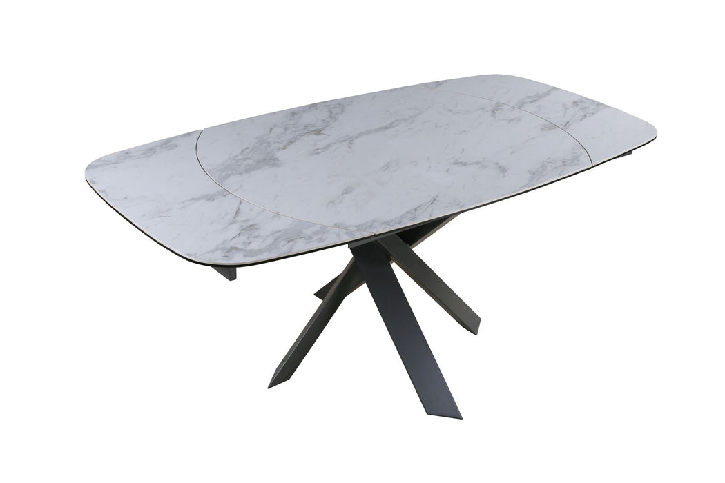 47" Ceramic And Metal Self-Storing Leaf Cross Leg Base Oval Extendable Dining Table - Gray / White