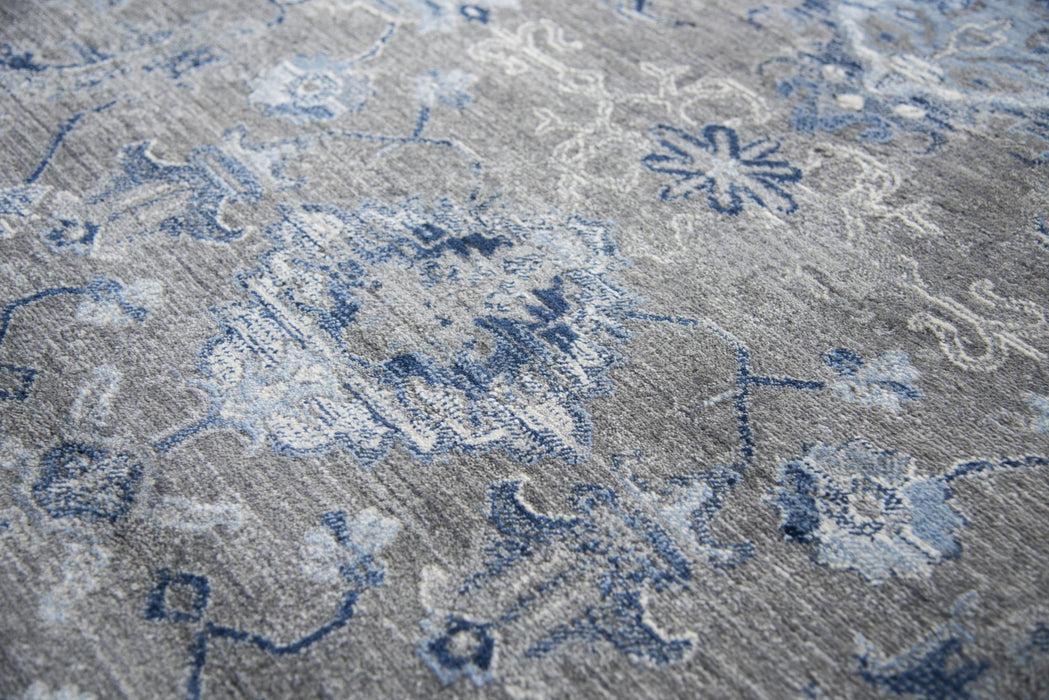 9' X 12' New Zealand Lambs Wool Floral Hand Carved Handmade Area Rug (747499) - Dark Gray / Blue / Light Gray