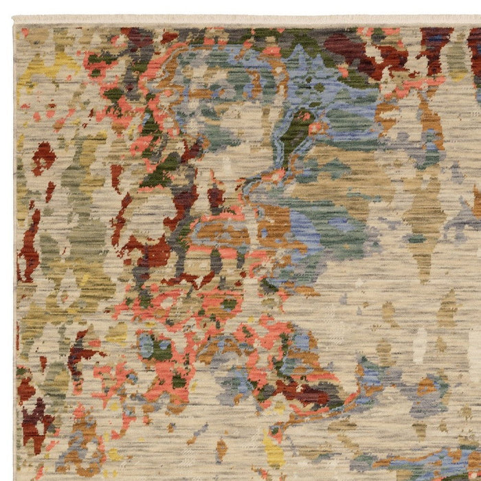 10' X 13' Abstract Area Rug With Fringe - Beige / Tan