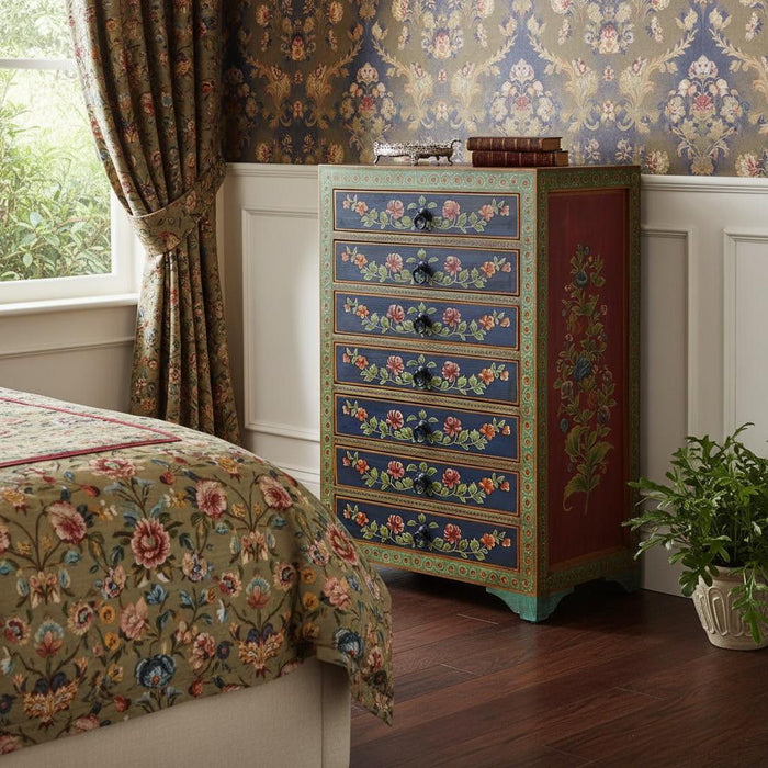 Solid Wood Seven Drawer Standard Chest - Blue / Green