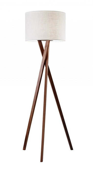 Solid Wood Tripod Floor Lamp With Drum Shade - Brown / White