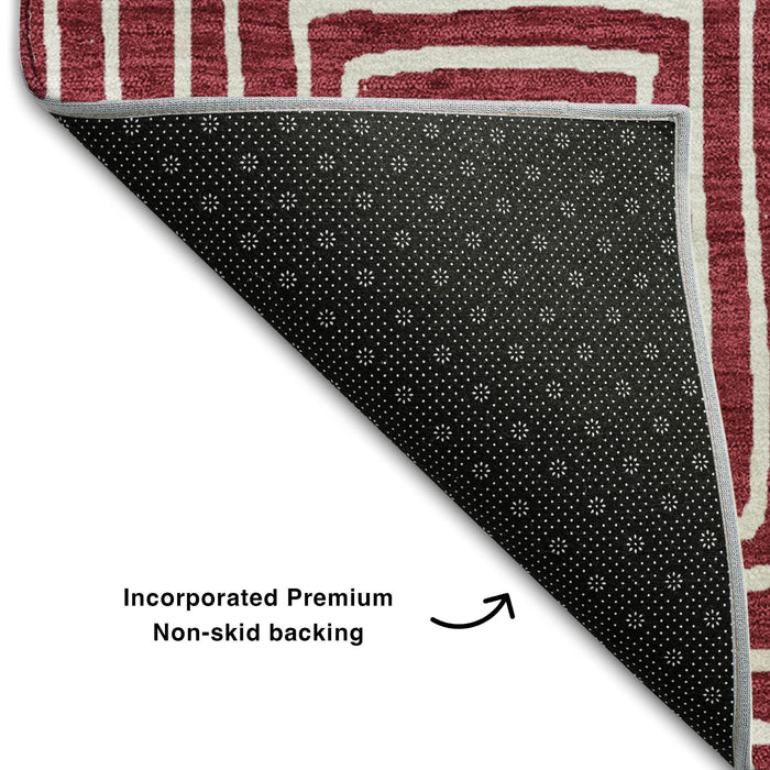 10' X 14' Geometric Washable Area Rug With UV Protection (681893) - Burgundy / Ivory