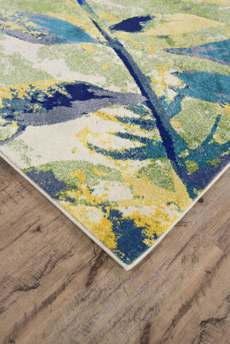 10' x 13' Floral Power Loom Worn Faded Area Rug - Green Blue And Ivory