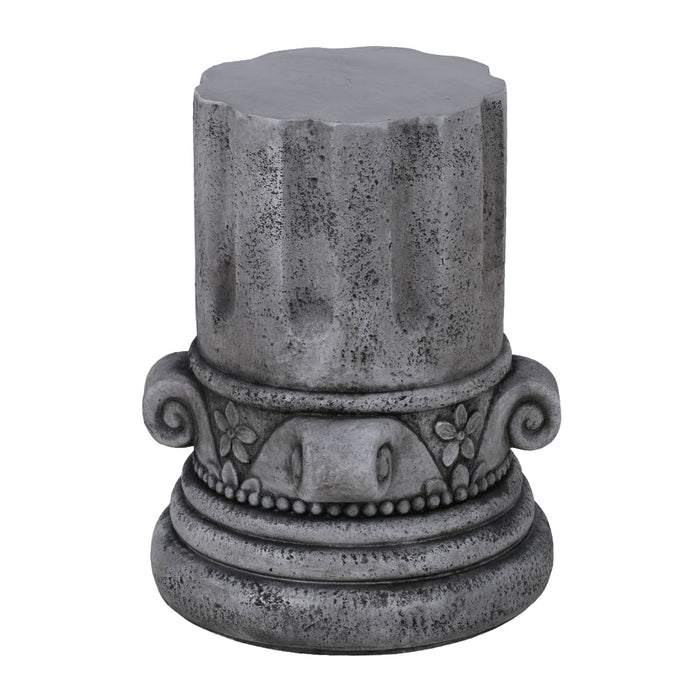 Giga outdoor round end table in antique gray, suitable for patio and garden, with a smooth surface and sturdy metal legs.