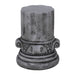 Giga outdoor round end table in antique gray, suitable for patio and garden, with a smooth surface and sturdy metal legs.