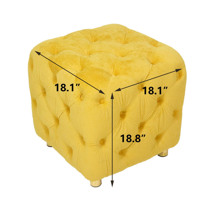 Giga modern upholstered ottoman serving as a small end table and soft foot stool in living room, bedroom, or entrance.