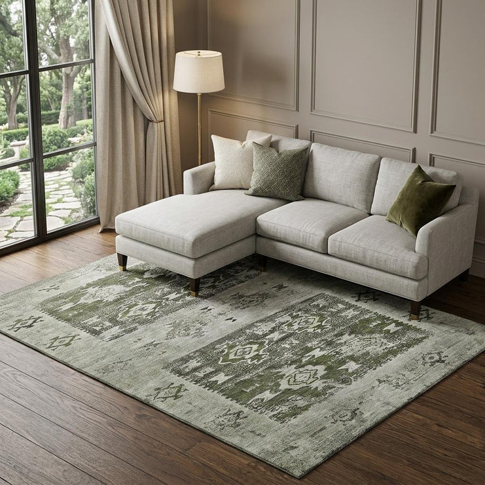 10' X 14' Southwestern Washable Area Rug With UV Protection (696434) - Olive Green / Gray / Ivory