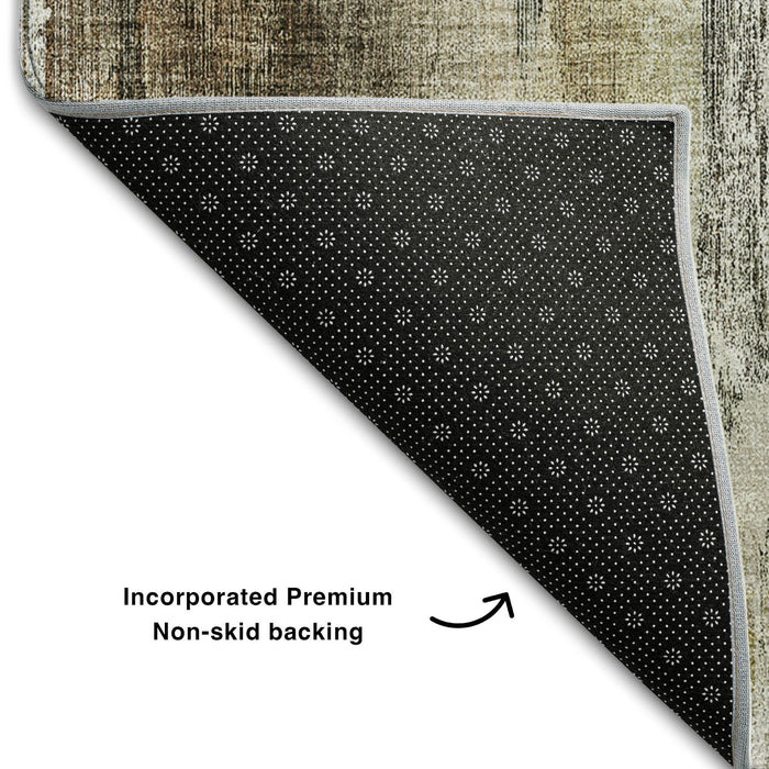 8' Abstract Washable Round Rug With UV Protection (649597) - Chocolate / Gray / Ivory