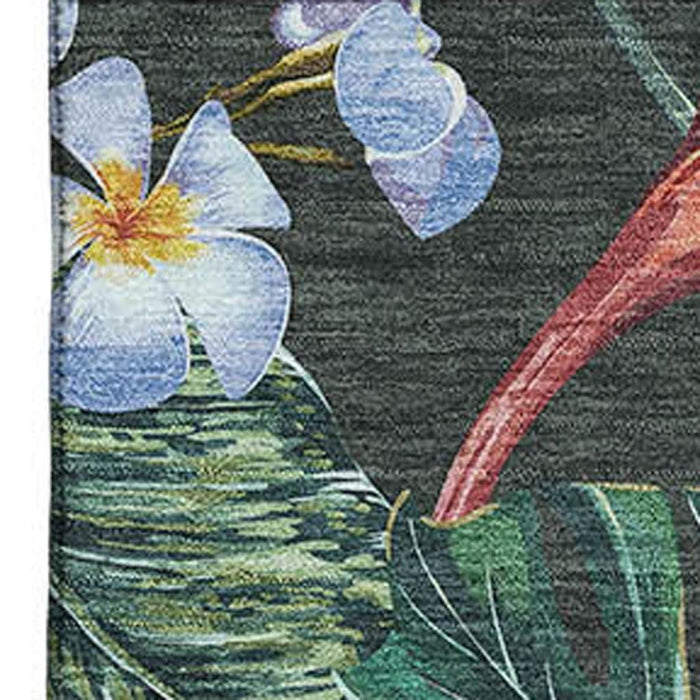9' X 12' Geometric Washable Area Rug With UV Protection (646342) - Midnight / Green / Pink