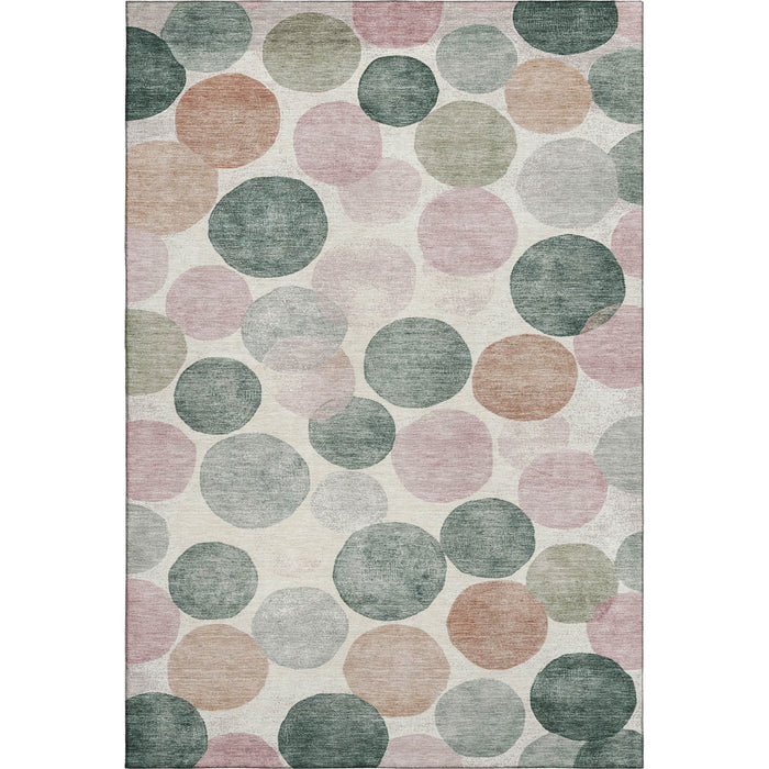 10' X 14' Geometric Washable Area Rug With UV Protection (707425) - Salmon / Emerald / Ivory