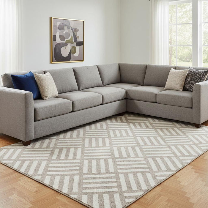 10' X 14' Geometric Washable Area Rug With UV Protection (652443) - Taupe / Ivory