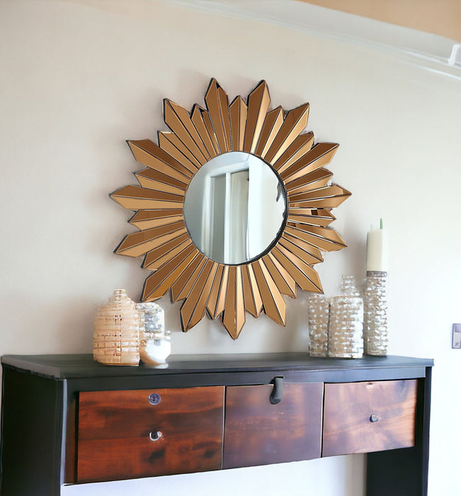 39" Sunburst Glass Framed Accent Mirror - Gold