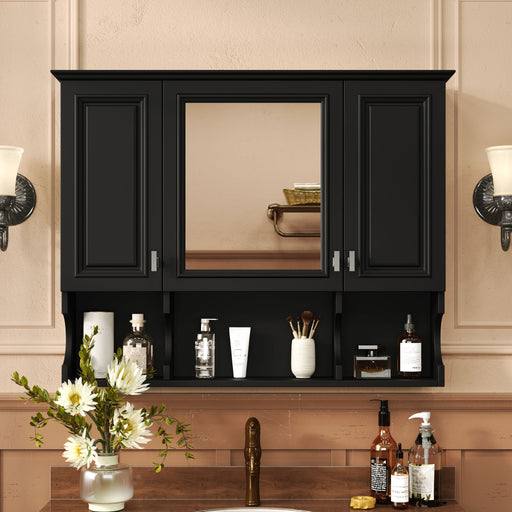 Giga wall-mounted bathroom medicine cabinet with mirror and open shelves, featuring sleek design and functional storage.