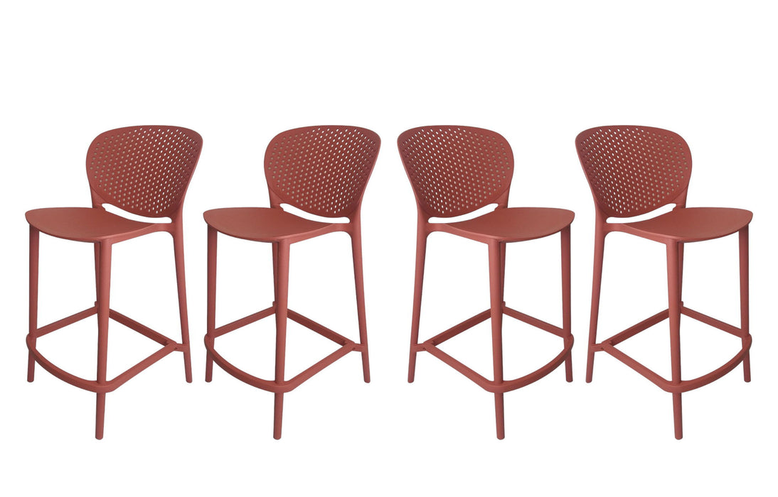 30" Contemporary Heavy Duty Plastic Low Back Bar Height Bar Chairs (Set of 4) - Orange