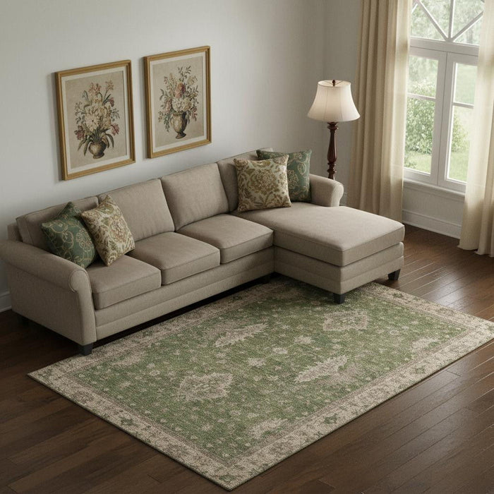 10' X 14' Oriental Washable Area Rug With UV Protection (699704) - Artichoke Green / Beige