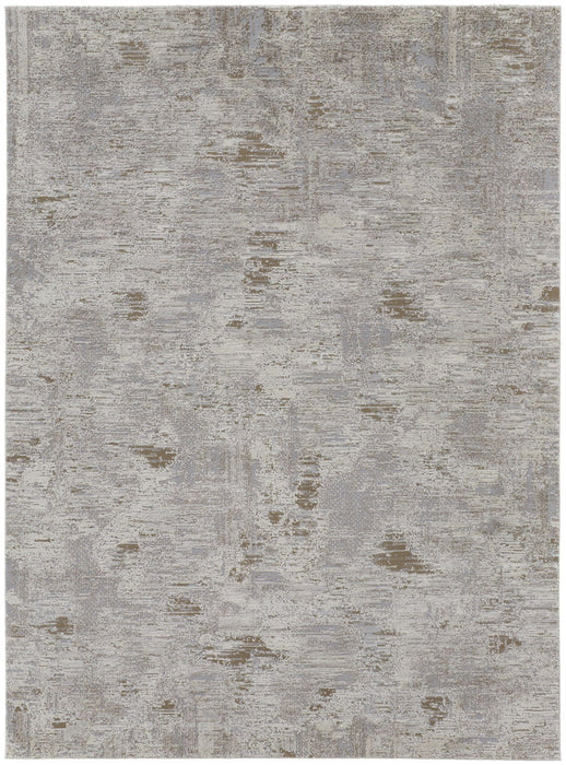 8' x 10' Abstract Power Loom Distressed Polypropylene Area Rug - Gray And Ivory
