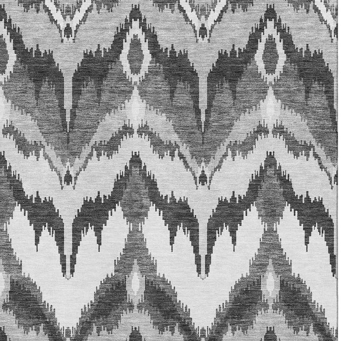 10' X 14' Ikat Washable Area Rug With UV Protection - Gray And Silver