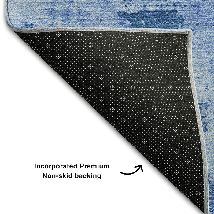 10' X 14' Abstract Washable Area Rug With UV Protection (683213) - Navy Blue / Sky Blue