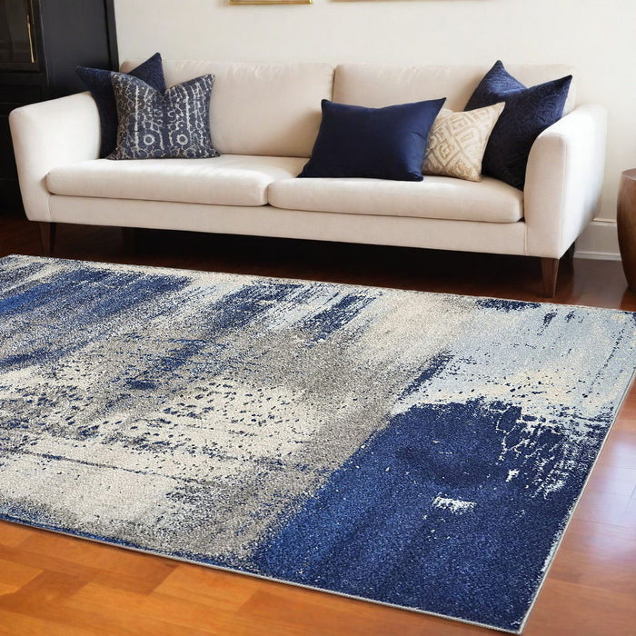 8' x 10' Abstract Shag Area Rug - Blue And Ivory