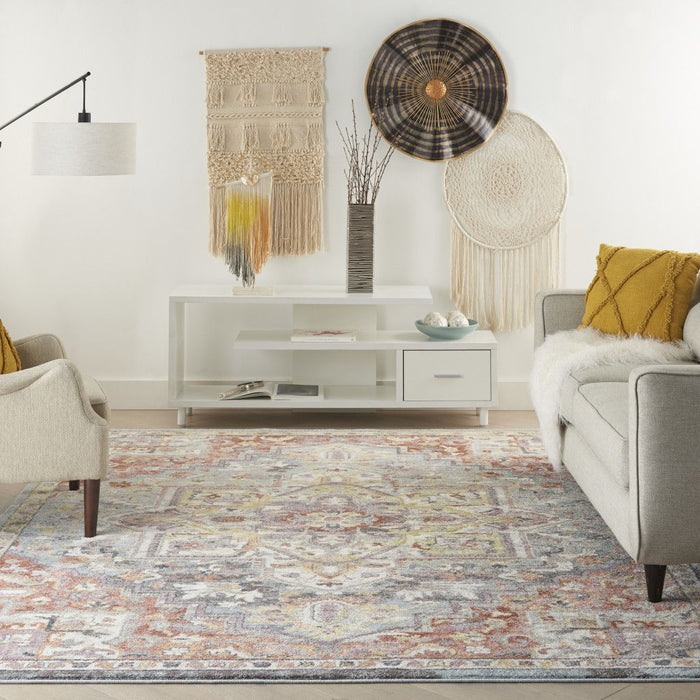 8' X 10' Floral Distressed Area Rug - Blue And Red