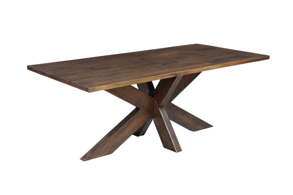 Solid Wood Cross Leg Base Dining Table - Brown