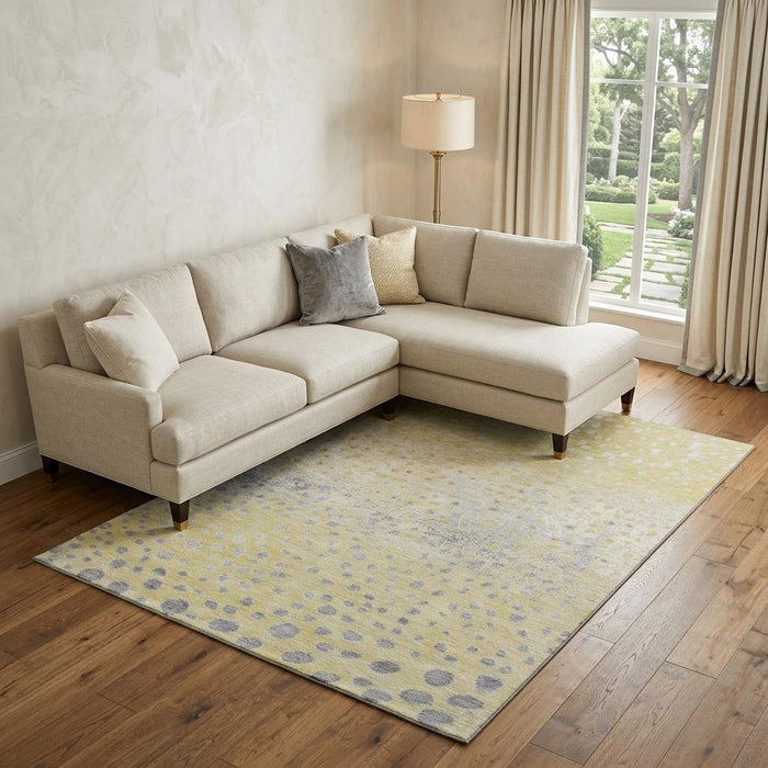10' X 14' Polka Dot Washable Area Rug With UV Protection (693246) - Gold / Ivory / Gray