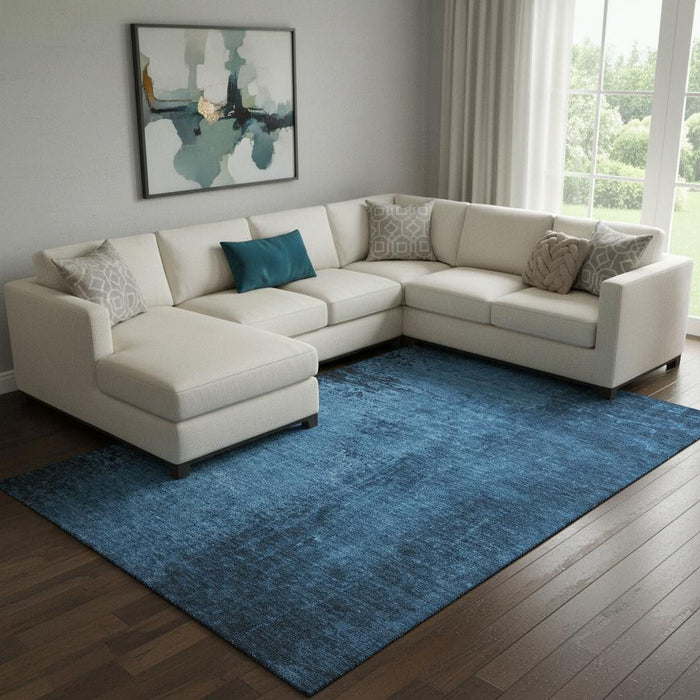 10' X 14' Abstract Washable Area Rug With UV Protection (648820) - Navy Blue / Gray