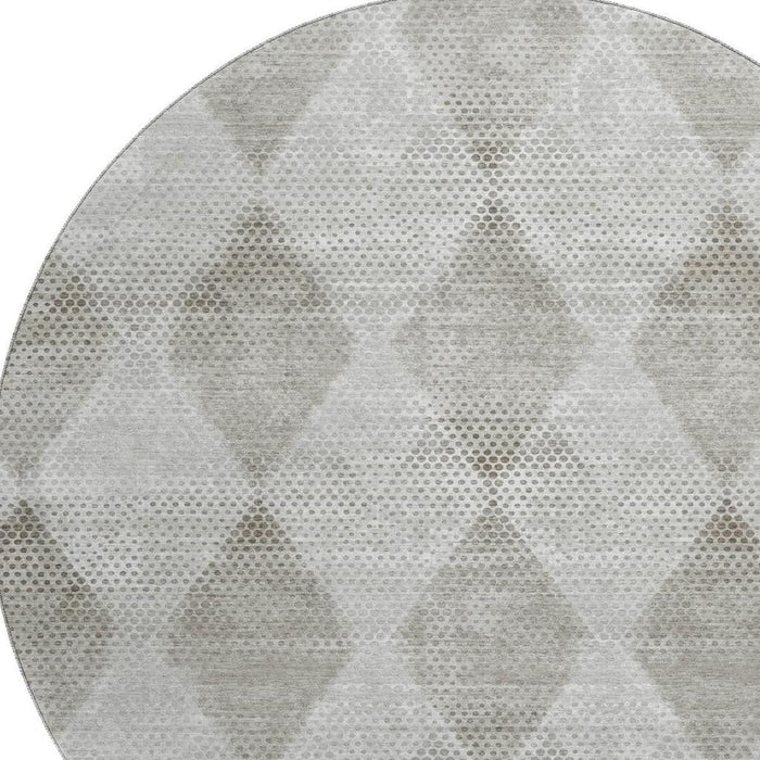 8' Geometric Washable Round Rug With UV Protection (648187) - Gray / Ivory