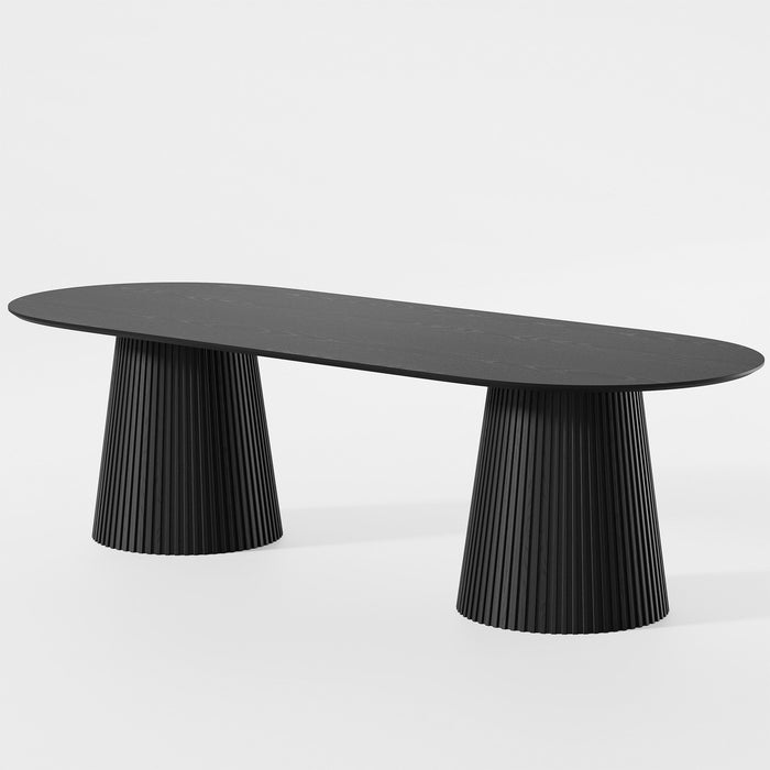 Double Pedestal Base Oval Wood Dining Table - Black