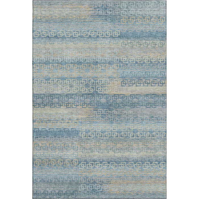 10' X 14' Striped Washable Area Rug With UV Protection (715111) - Teal / Beige