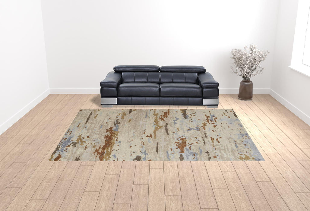 10' x 14' Wool Abstract Tufted Handmade Area Rug - Ivory Blue And Brown