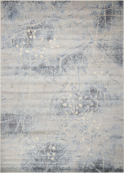 10' X 13' Floral Power Loom Area Rug - Blue And Silver