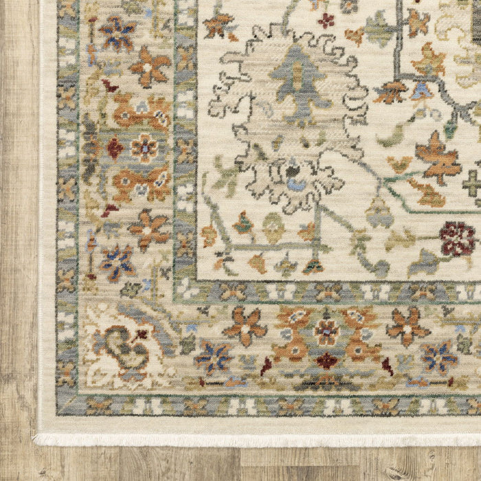 10' x 13' Oriental Power Loom Stain Resistant Area Rug With Fringe - Ivory