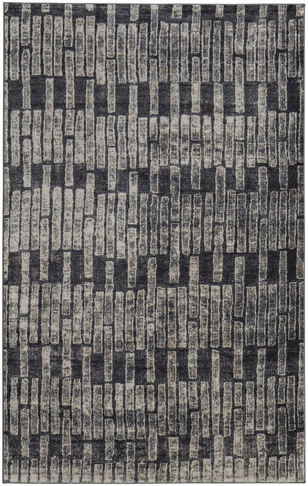 10' X 8' Geometric Power Loom Worn Faded Area Rug - Gray And Black