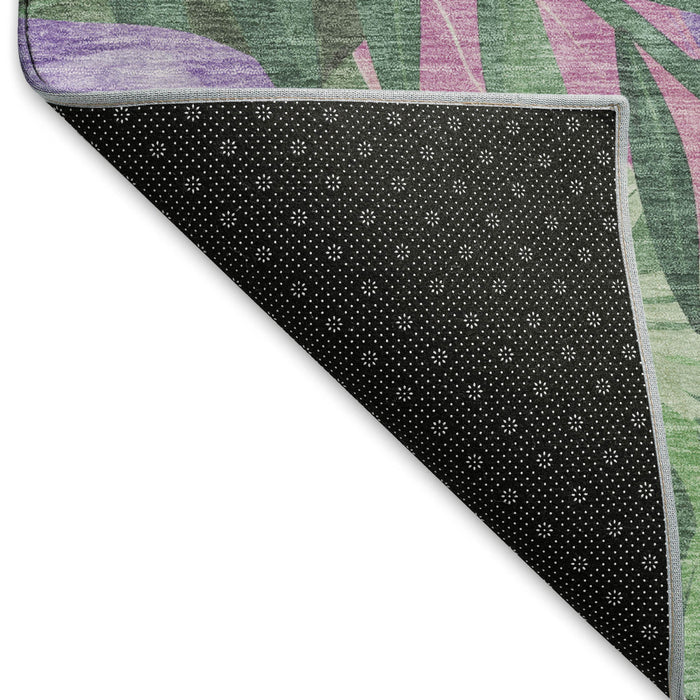 10' X 14' Floral Washable Area Rug With UV Protection (694038) - Sage / Purple / Blush