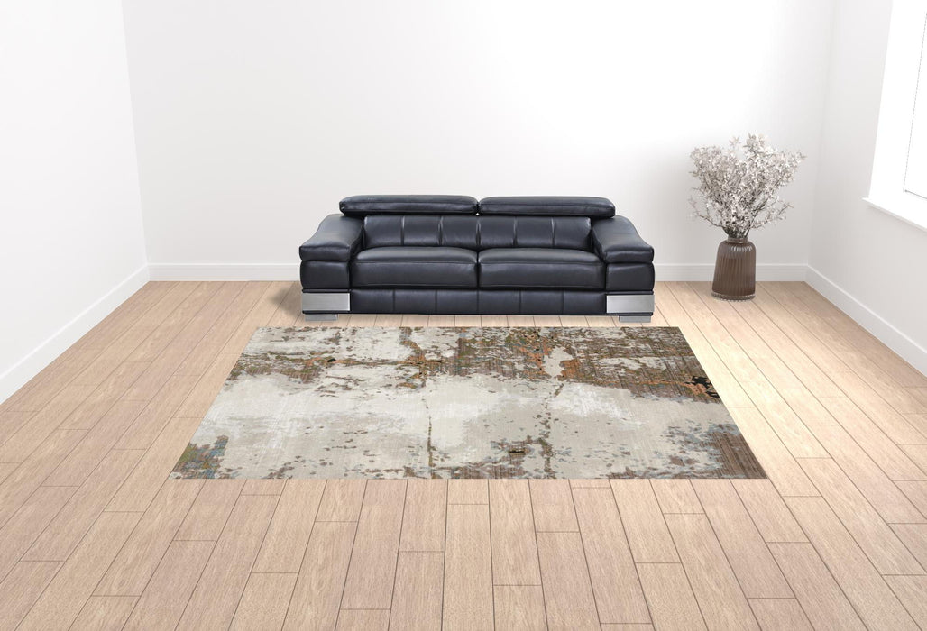 10' x 13' Abstract Power Loom Stain Resistant Area Rug - Gray Salmon Pink Blue Beige And Green