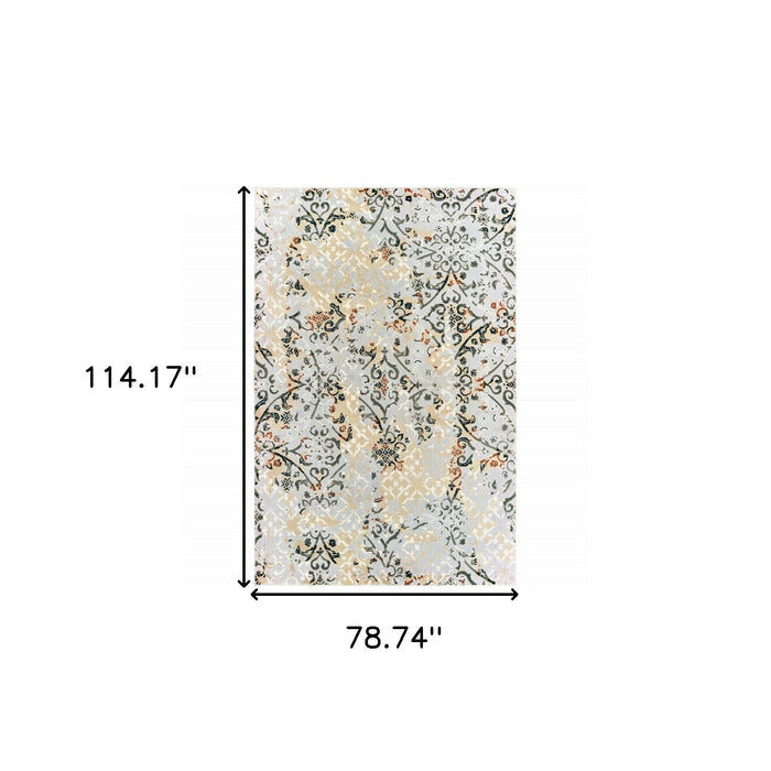 6.6' x 9.5' Abstract Power Loom Stain Resistant Area Rug - Grey And Gold