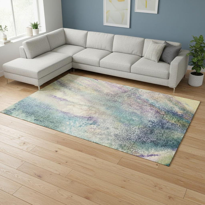 9' X 12' Abstract Washable Area Rug With UV Protection (646773) - Blue / Purple / Ivory