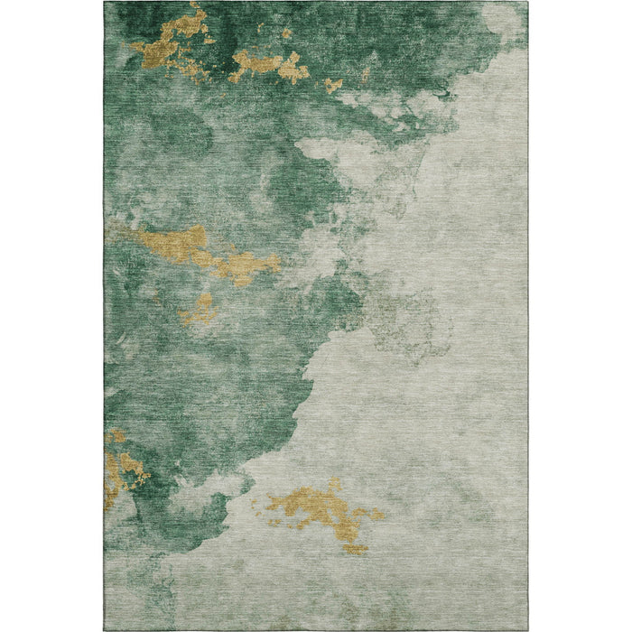 10' X 14' Abstract Washable Area Rug With UV Protection (701545) - Emerald / Gold