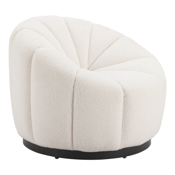 36" Faux Shearling And Upholstered Barrel Chair - Cream / Black