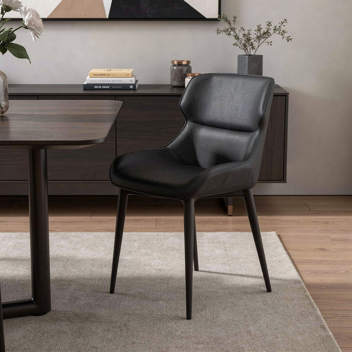 Faux Leather Steel Wing Back Dining Side Chair - Black