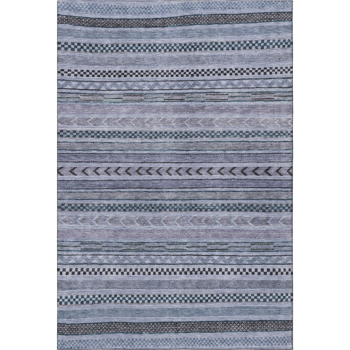 10' X 14' Striped Washable Area Rug With UV Protection (695168) - Blue / Gray