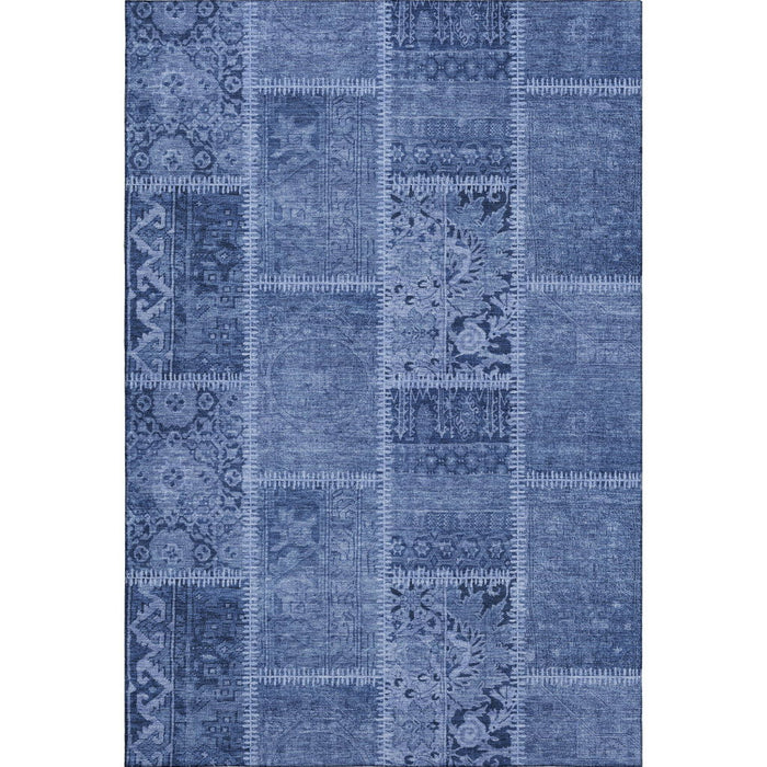 8' X 10' Patchwork Washable Area Rug With UV Protection (653252) - Navy Blue / Ivory