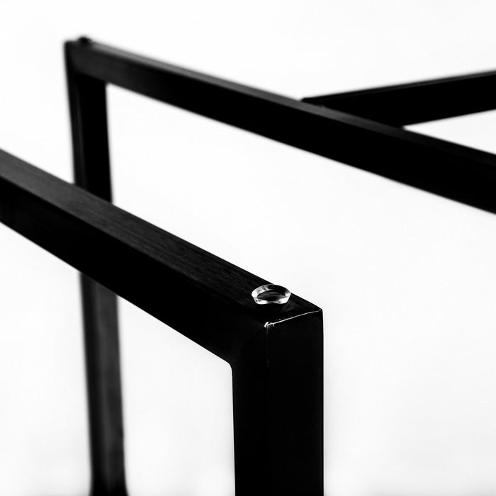 24" Rounded Glass And Metal Trestle Base Dining Table - Black