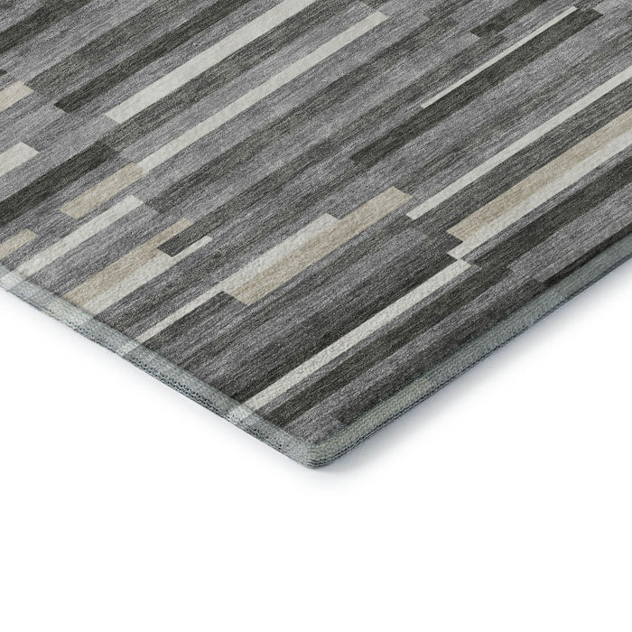 10' X 14' Striped Washable Area Rug With UV Protection (671060) - Gray / Ivory