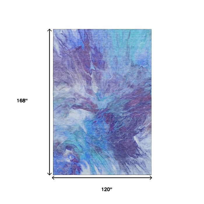 10' X 14' Abstract Washable Area Rug With UV Protection (653482) - Blue / Purple / Ivory