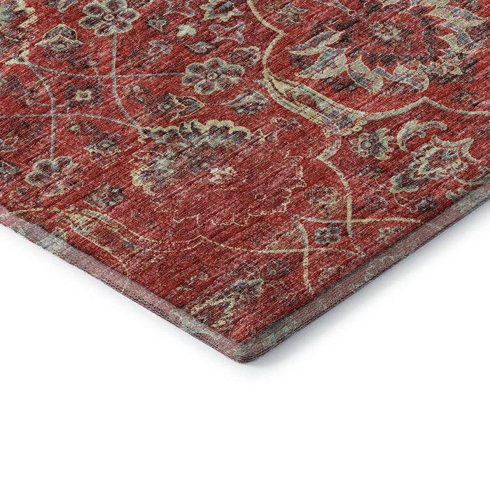 9' X 12' Floral Medallion Washable Area Rug With UV Protection (644591) - Red / Beige