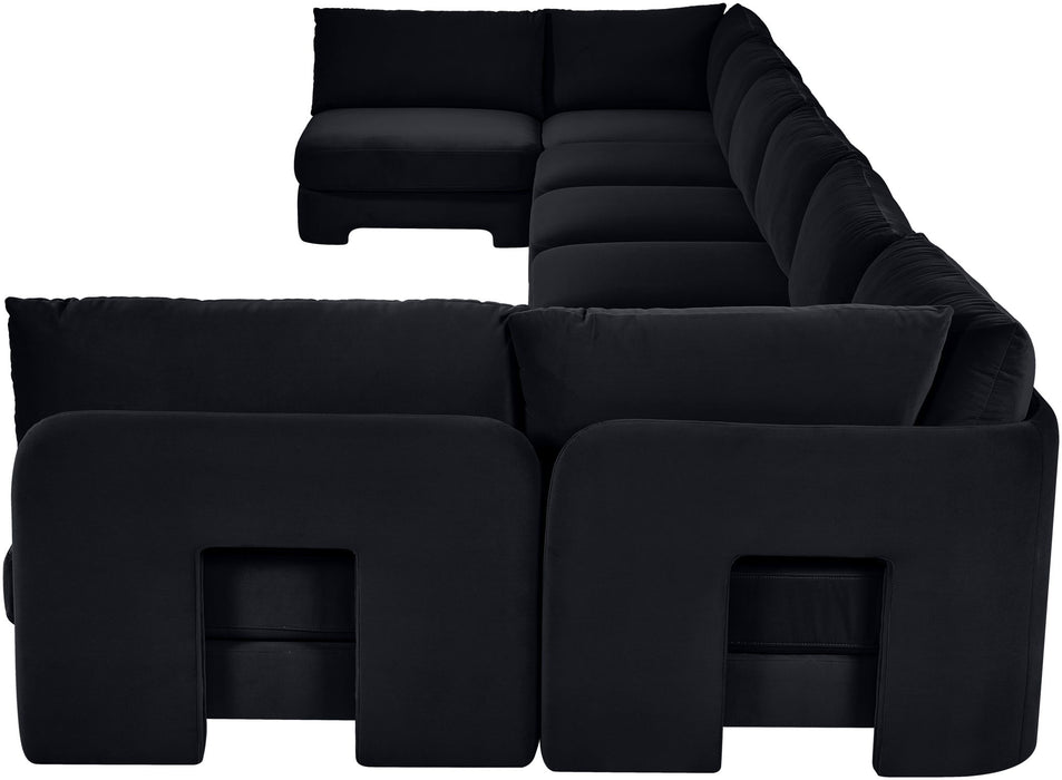 Beige Hammond velvet performance fabric 8-piece U-shaped armless sectional sofa by Meridian Furniture, stationary design.