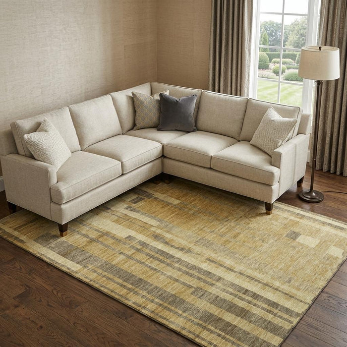 10' X 14' Striped Washable Area Rug With UV Protection (683267) - Gold / Brown