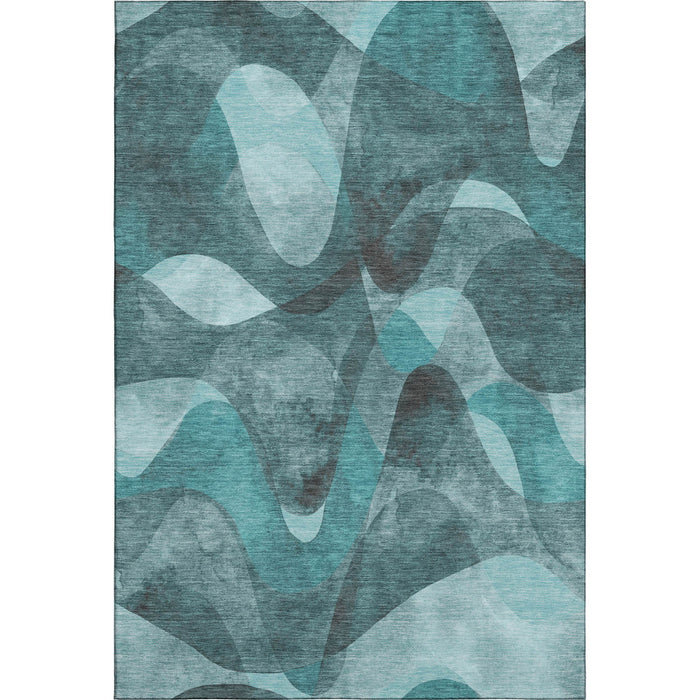 8' X 10' Abstract Washable Area Rug With UV Protection (648104) - Teal / Ivory